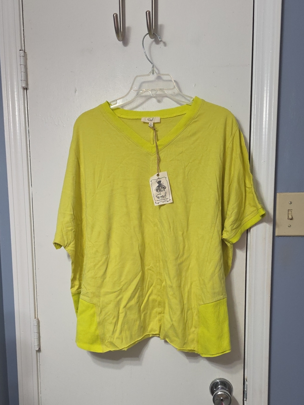 Easel Neon Yellow V-Neck Cotton Shirt
